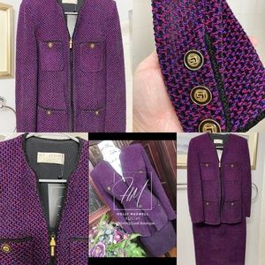 ST JOHN Collection by Marie Gray Purple Shimmer Knit Skirt Suit Women’s Size 8